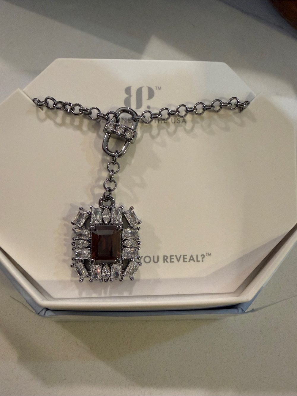 Smoky Crystal Cluster Pendant Necklace in Silver-Tone
